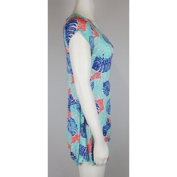 WOME'S LEAF PRINT SHORT SLEEVE TUNIC TOP - CASEY KEY - SIZE PM - STRETCH - Picture 5 of 9